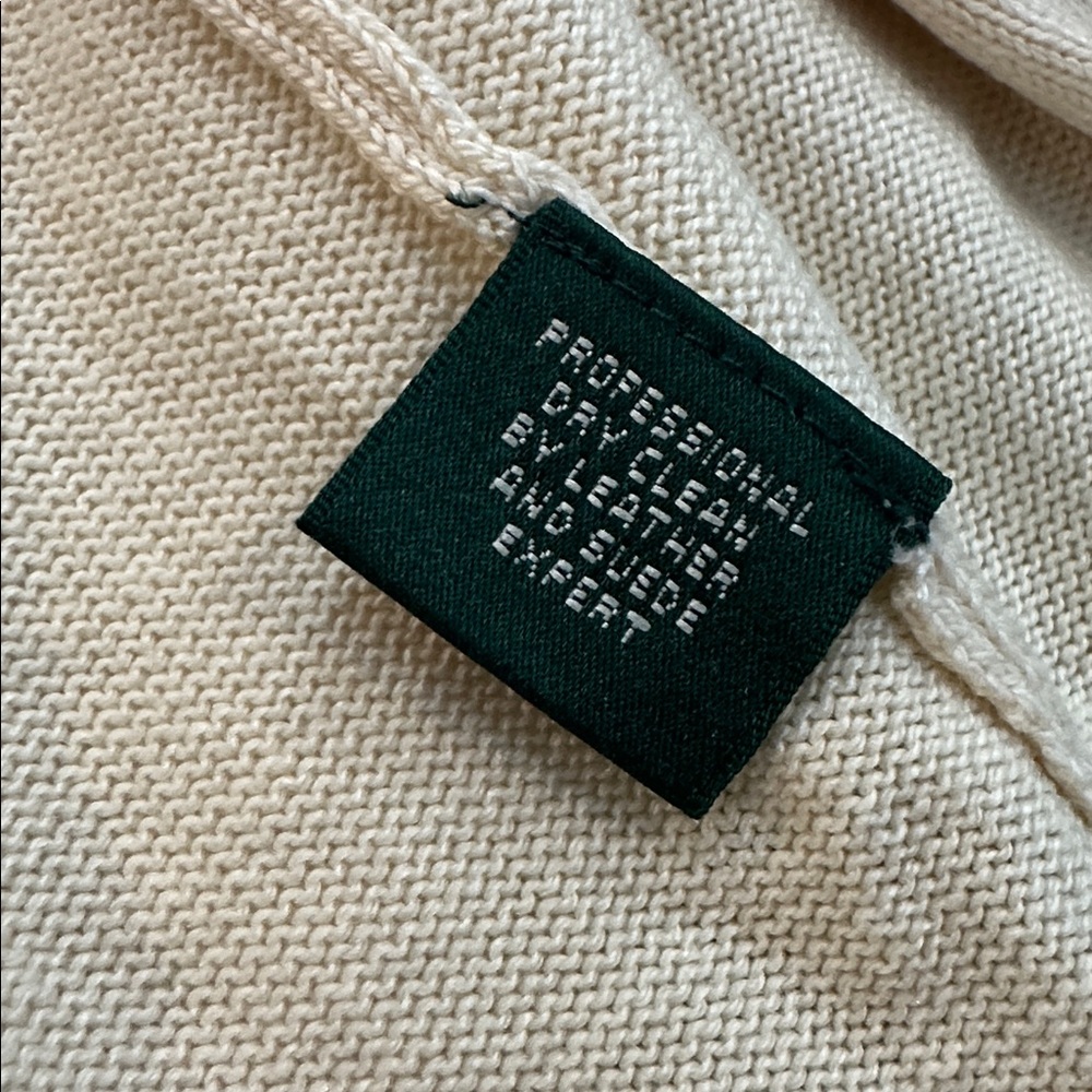 Ralph Lauren Vintage Silk Cashmere Leather Cream Knit Cardigan Old Money Large - Picture 8 of 9